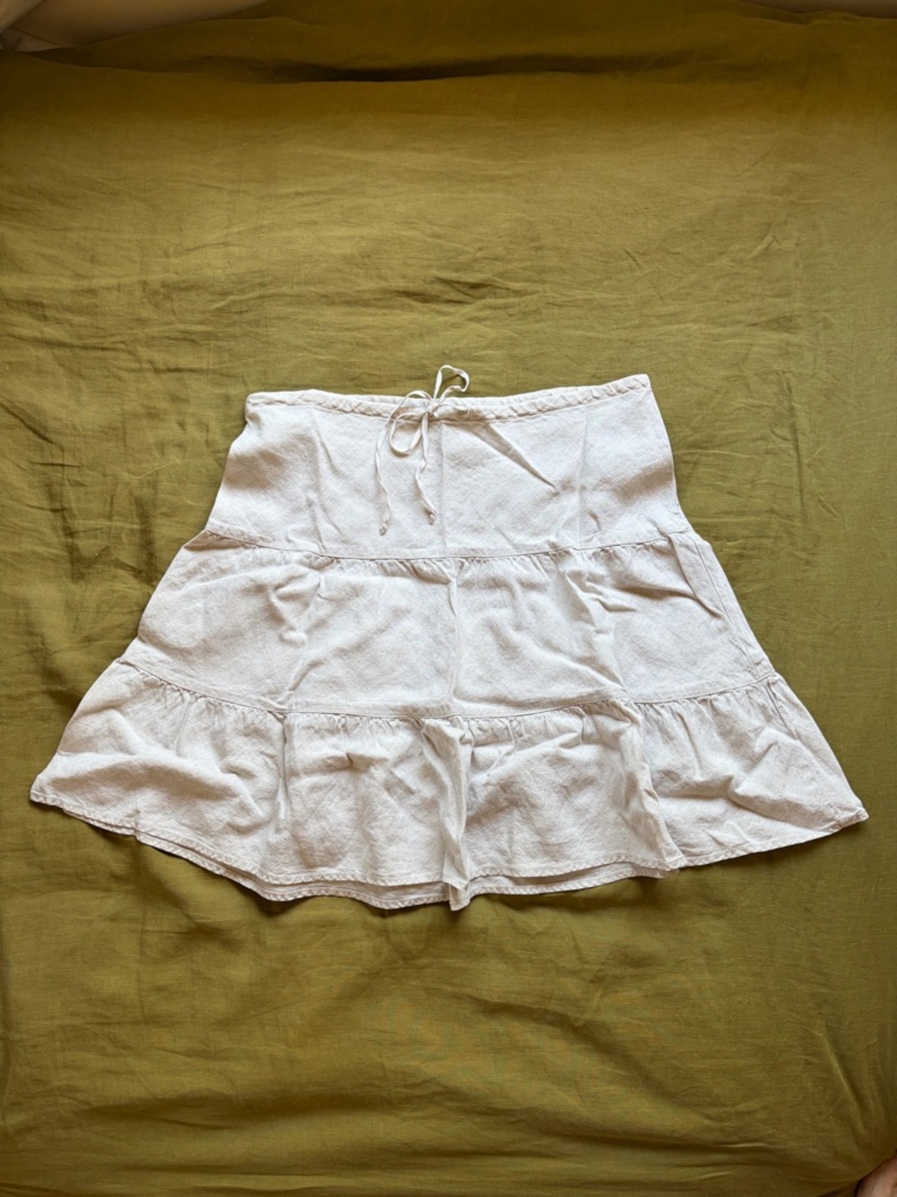 Tiered Biege Linen Skirt Size L